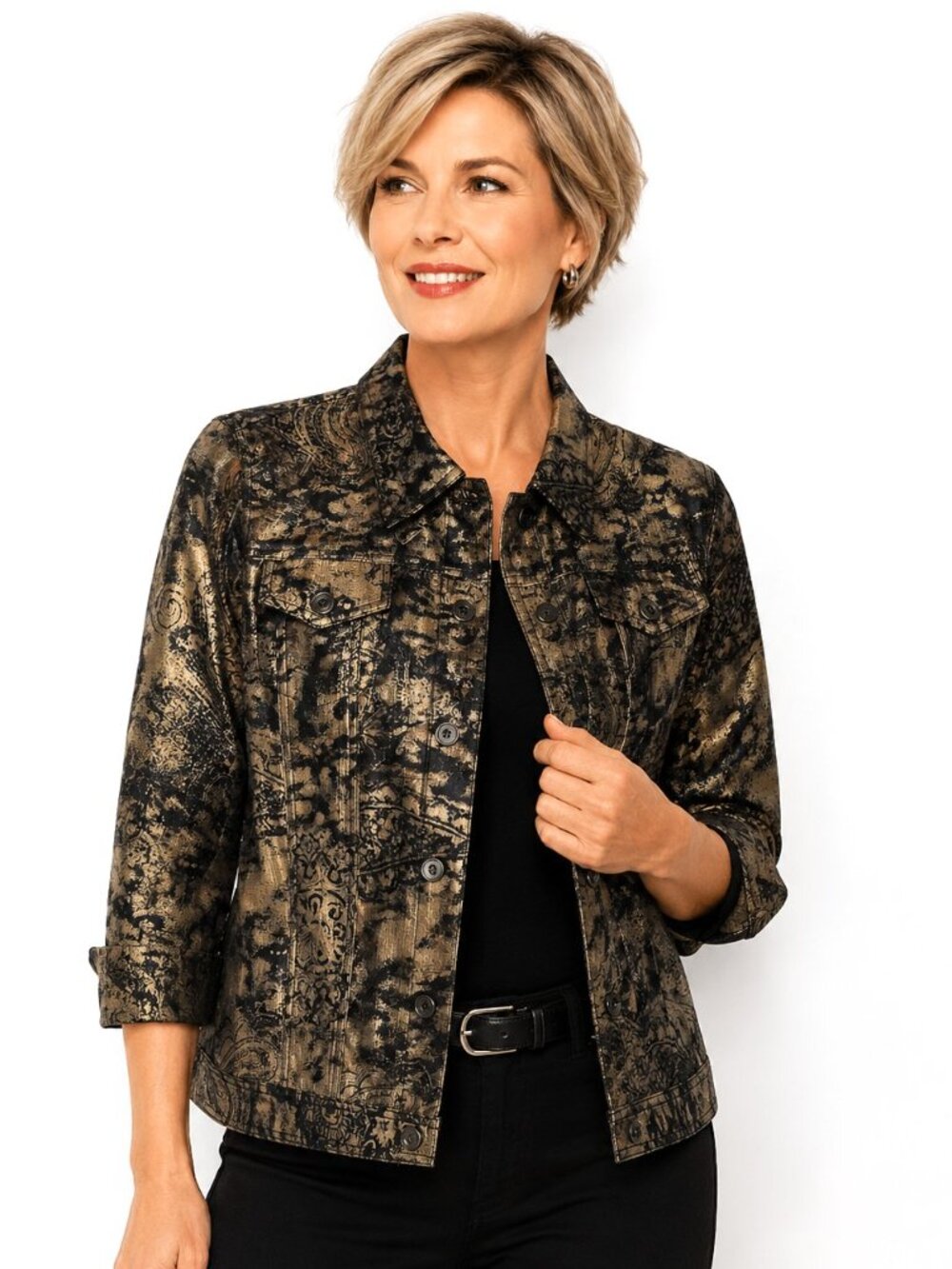 Ruby Rd. Black Bronze Abstract Print Jacket
